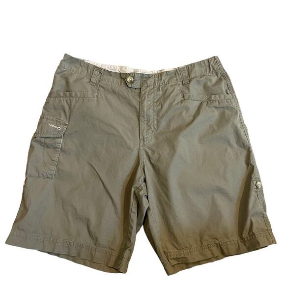 Columbia army green cotton cargo utility shorts roll tab hem size 10 - Picture 1 of 11